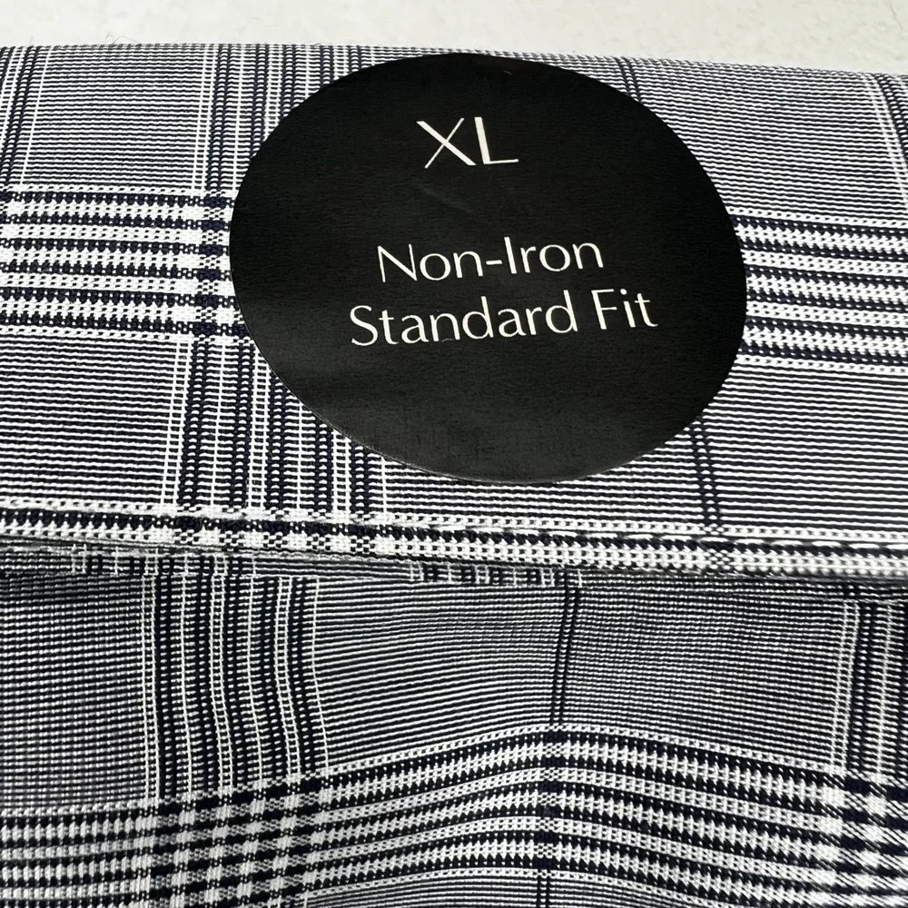 Banana Republic Mens XL Non-Iron Standard Fit Shirt Grey Blue Glen Plaid NWT
